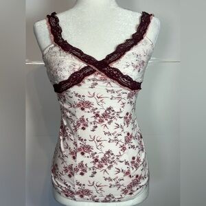 Maurices Coquette Floral Lace Trim Cami Tank Top Small